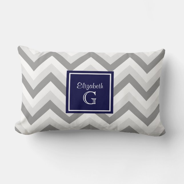 Coussin Rectangle Deux galons gris clair Chevron Écusson Navy Blue M (Recto)