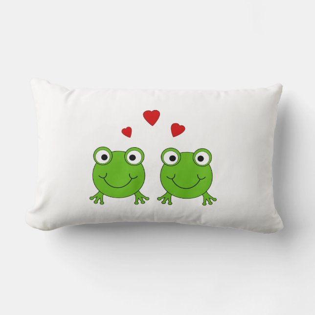 Coussin Rectangle Deux grenouilles vertes avec les coeurs rouges (Recto)