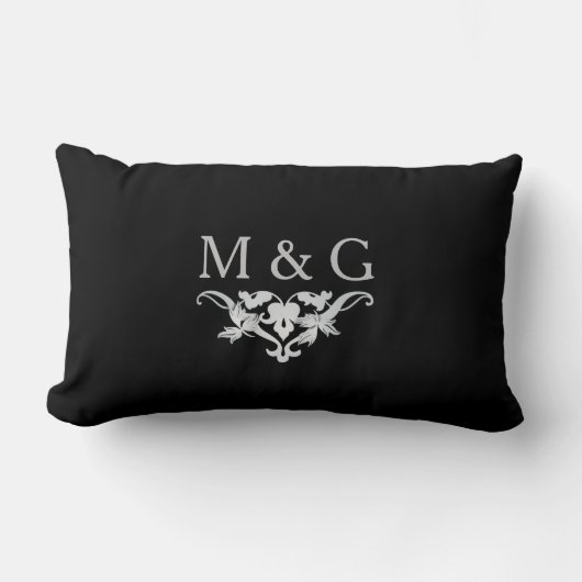 Coussin Rectangle Deux monogrammes avec Scrollwork et feuille A24B (Recto)