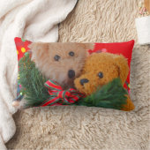 Coussin Rectangle Deux nounours avec le lumbar de verdure et d'arc (Couverture)