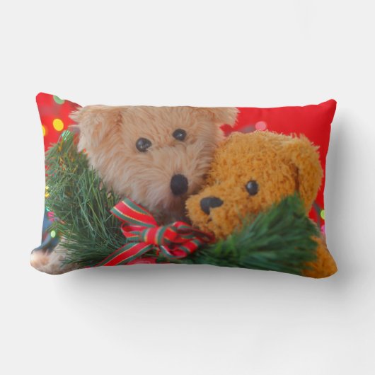 Coussin Rectangle Deux nounours avec le lumbar de verdure et d'arc (Recto)