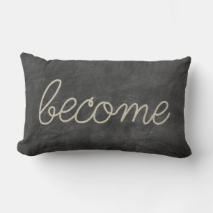 Coussin Rectangle DEVENEZ Corde Texte sur Cuir Noir Usé