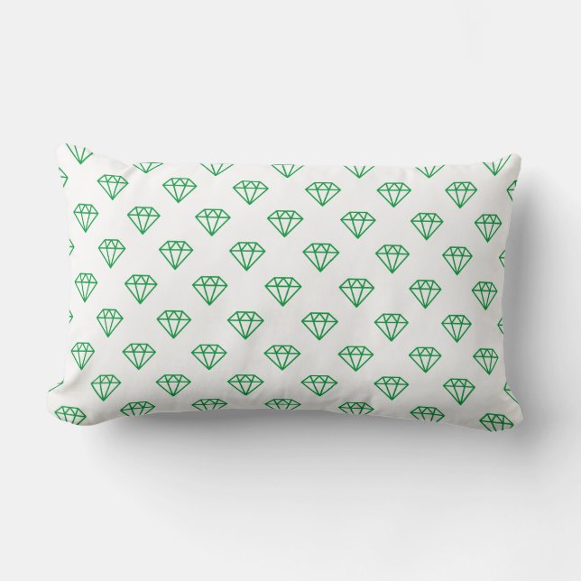 Coussin Rectangle Diamant - Vert d'herbe sur blanc (Recto)
