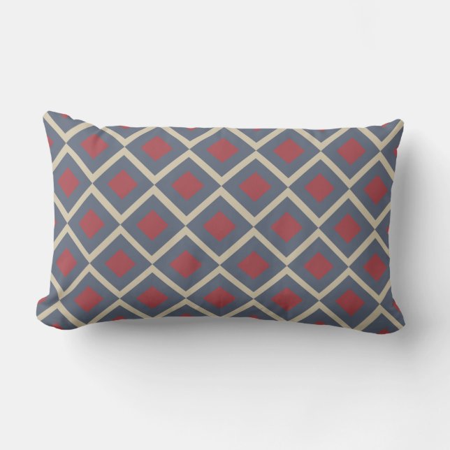 Coussin Rectangle Diamètre Géométrique Bleu Rectangle rouge Jeu d'or (Recto)