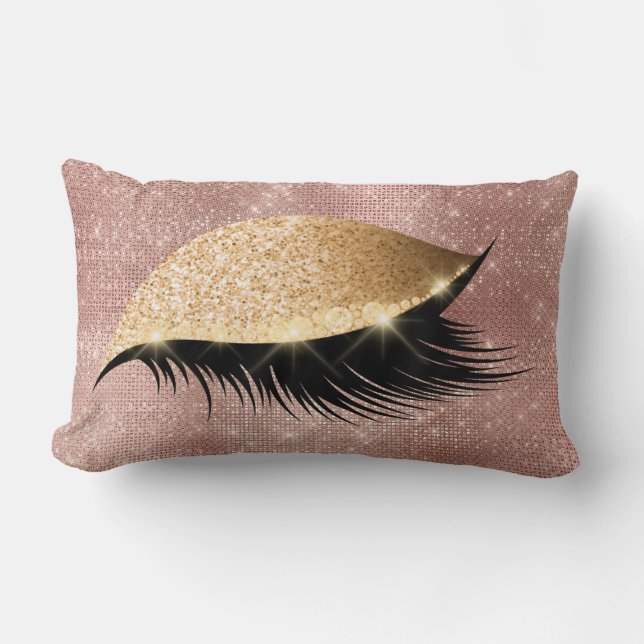 Coussin Rectangle Diamond Eye Make Up Gold Parties scintillant Pink  (Recto)