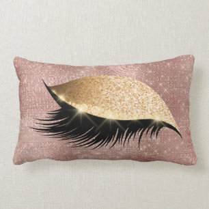 Coussin Rectangle Diamond Eye Make Up Gold Parties scintillant Pink