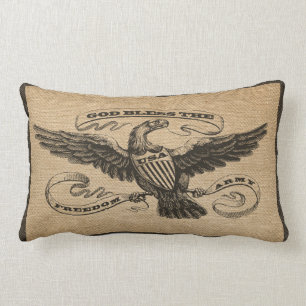 Coussin Rectangle Dieu d'Eagle de toile de jute bénissent l'ARMÉE