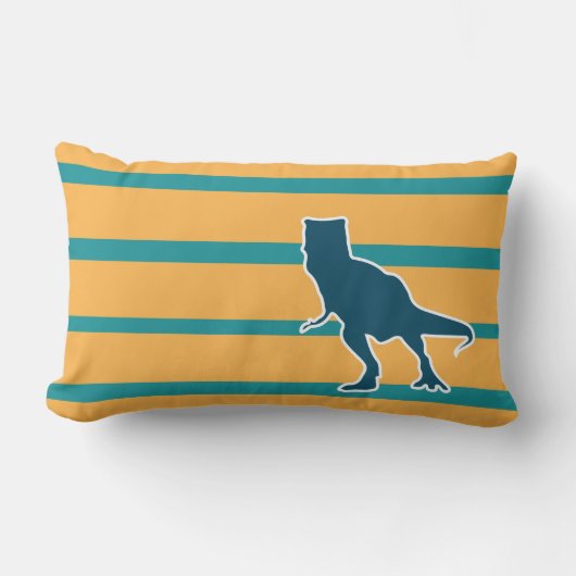 Coussin Rectangle Dinosaur T-rex dessin animé jaune bleu (Recto)