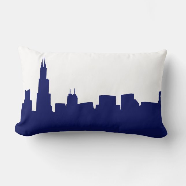 Coussin Rectangle DIY fond bleu silhouette de la skyline de Chicago (Recto)