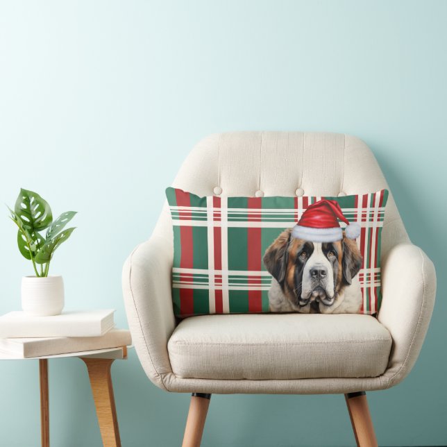 Coussin Rectangle Dog Lover Christmas Saint Bernard Holiday Plaid (Chaise)