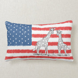 Coussin Rectangle Doodle de conservation de la Girafe, Drapeau amér