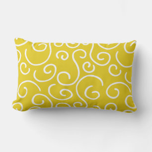 Coussin Rectangle Doodles Whimsical Motif Mustard Jaune et blanc