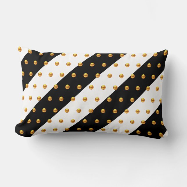 Coussin Rectangle Dots d'or sur bande noire et blanche (Recto)