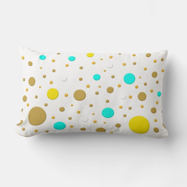 Coussin Rectangle Dots modernes Turquoise Jaune Blanc Or Design amus (Recto)