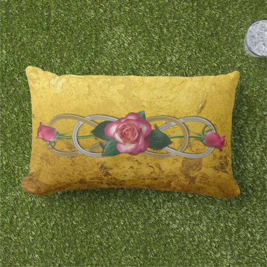 Coussin Rectangle Double Infinity Roses or argent + feuille d'or (Herbe)