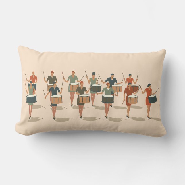 Coussin Rectangle Douze batteurs tambourinant Mid-Mod style pochoir  (Recto)
