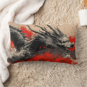 Coussin Rectangle Dragon chinois majestueux avec plaque d'encre roug (Couverture)