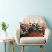 Coussin Rectangle Dragon chinois majestueux avec plaque d'encre roug (Chaise)