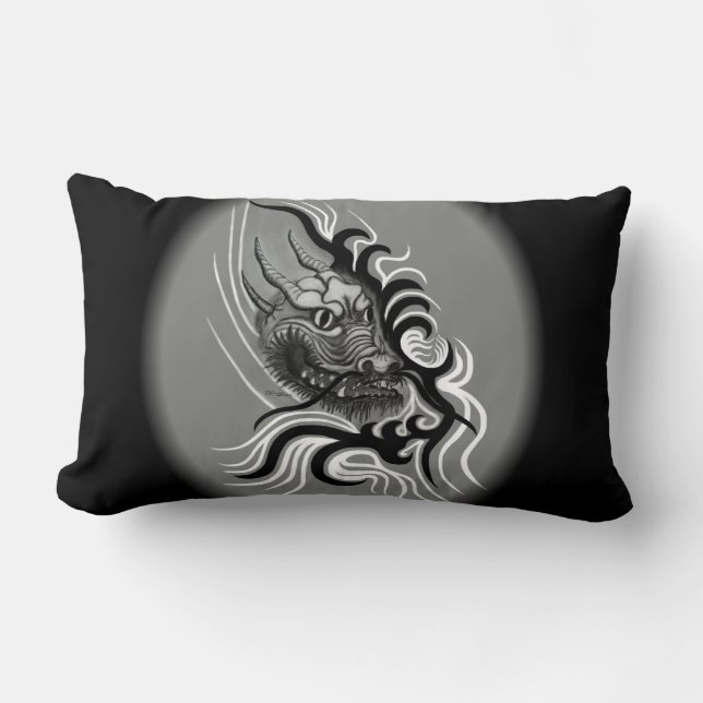 Coussin Rectangle Dragon de Chine en style de tatouage (Recto)