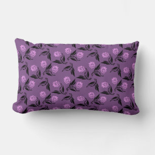 Coussin Rectangle Dragonfly noire avec Motif de fleurs roses