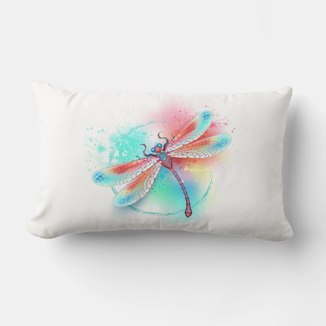 Coussin Rectangle Dragonfly rouge sur l'arrière - plan aquarelle (Recto)