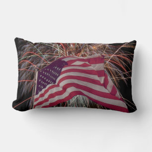 Coussin Rectangle Drapeau américain et feux d'artifice