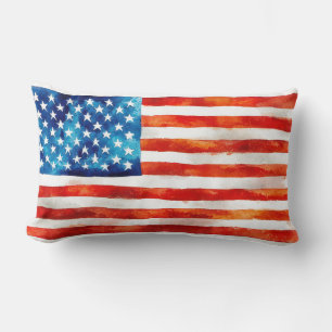 Coussin Rectangle Drapeau américain Peinture à l'aquarelle Artistiqu
