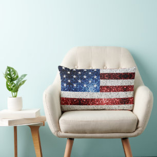 Coussin Rectangle drapeau américain rouge blanc brillant parties sci