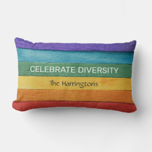 Coussin Rectangle Drapeau arc-en-ciel texturé en bois personnalisé