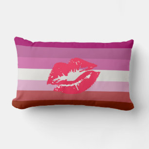 Coussin Rectangle Drapeau de fierté lesbienne au rouge à lèvres