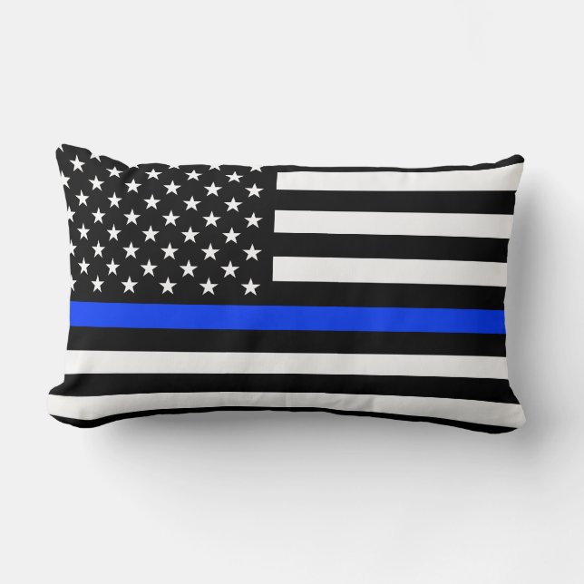 Coussin Rectangle Drapeau de police de la ligne bleue mince (Recto)