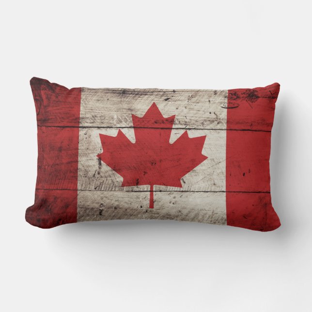 Coussin Rectangle Drapeau du Canada sur le vieux grain en bois (Recto)