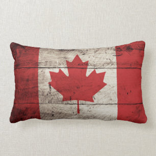 Coussin Rectangle Drapeau du Canada sur un vieux grain de bois