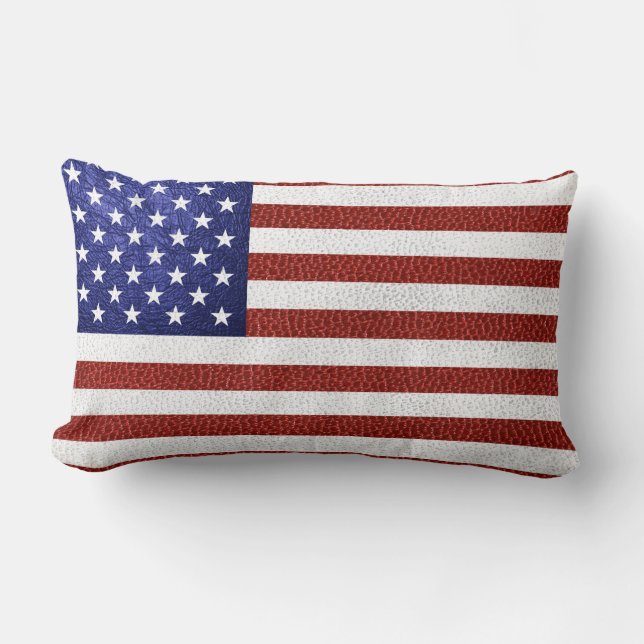 Coussin Rectangle Drapeau Faux Rouge Blanc Bleu Cuir USA (Recto)