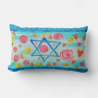 Coussin Rectangle Drapeau israélien lunaire avec fleurs & coeurs