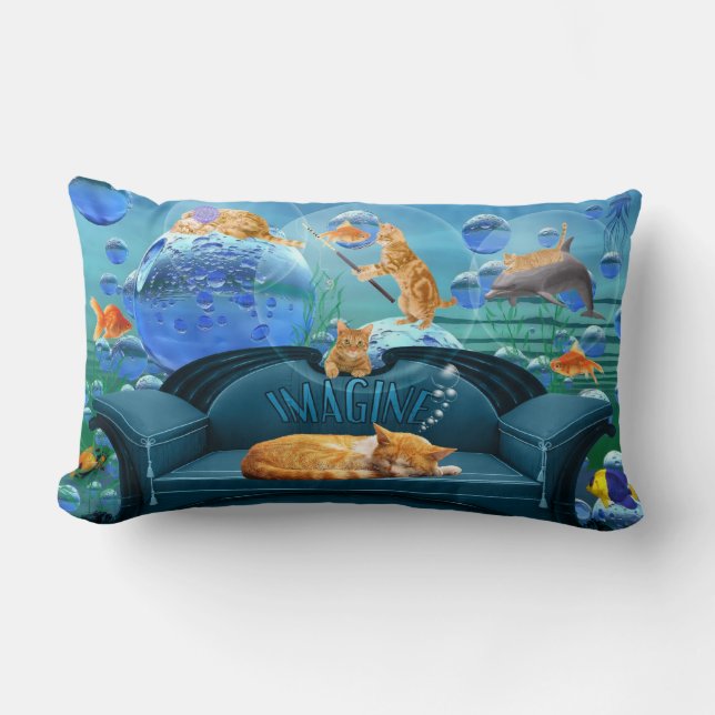 Coussin Rectangle Dreaming Tabby Cat Imaginaire sous-marin (Recto)