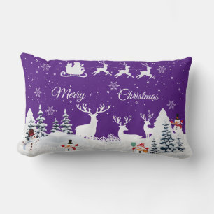 Coussin Rectangle Drôle Snowman, Reindeer Joyeux Noël Lumbar Pil