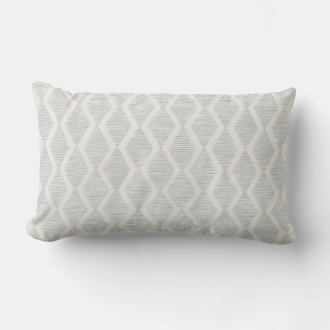 Coussin Rectangle Dusty Blue Boho Coastal Geometric Diamond (Recto)