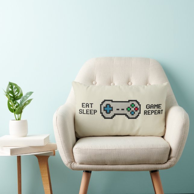 Coussin Rectangle Eat Sleep Game Repeat – Cool Pixel Gamer Pillow (Chaise)