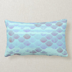 Coussin Rectangle Échelles de poissons rayées assez bleu-clair de
