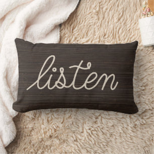 Coussin Rectangle ÉCOUTER Corde Texte Sur Bois Sombre