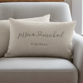 Coussin Rectangle Écriture Cursive Rustique Noms Date de Mariage Mar