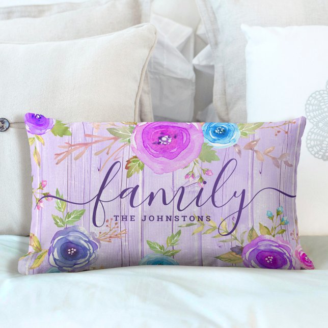 Coussin Rectangle Écriture d'aquarelle de bois rustique fleuri de fa (Créateur téléchargé)