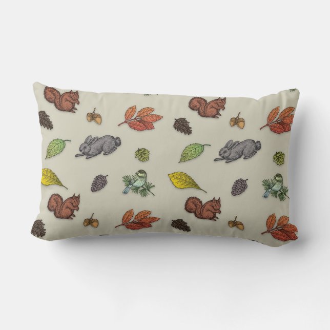 Coussin Rectangle Écureuils, lapins et oiseaux (Verso)