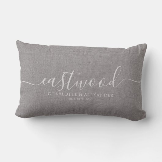 Coussin Rectangle Effet de lin gris rustique Nom du script blanc (Verso)