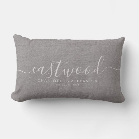 Coussin Rectangle Effet de lin gris rustique Nom du script blanc (Recto)