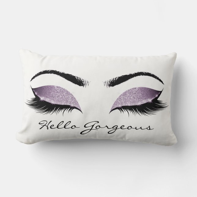 Coussin Rectangle Eggplant White Maquillage Lashes Hello Gorgey (Recto)