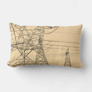 Coussin Rectangle Électricité Lignes électriques Poles Croquis Couss