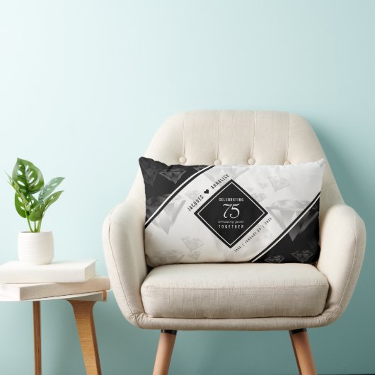 Coussin Rectangle Élégant 75e anniversaire de Mariage de diamant (Chaise)