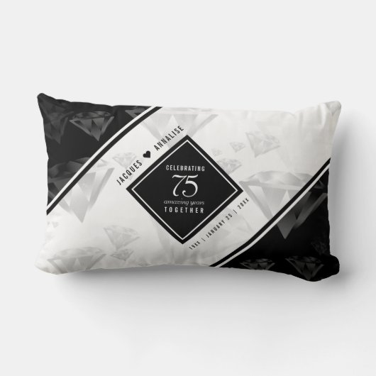 Coussin Rectangle Élégant 75e anniversaire de Mariage de diamant (Verso)